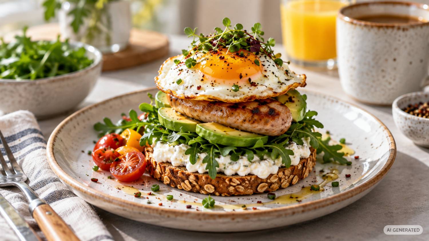 Proteinowy brunch z jajkiem, serkiem wiejskim i awokado